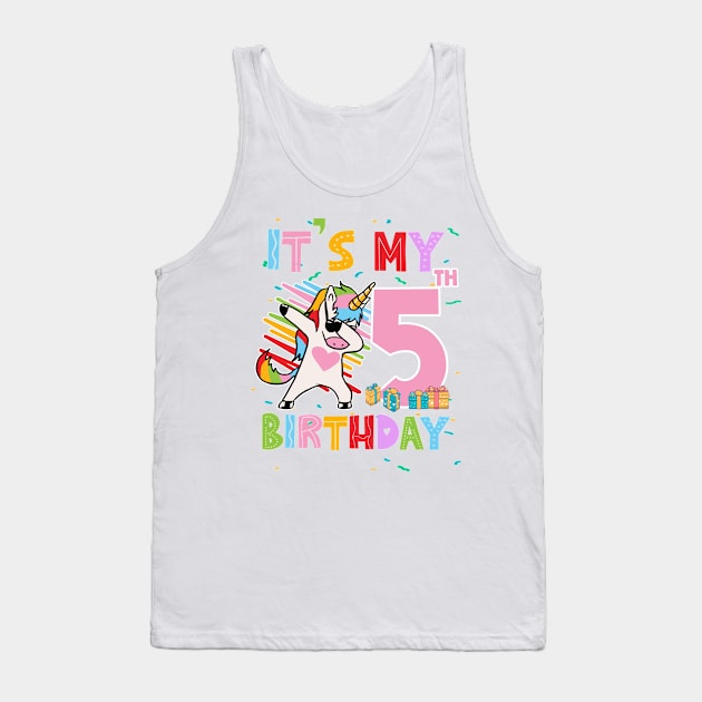 It's My 5th Birthday Girl Cute Unicorn B-day Giif For Girls Kids toddlers Tank Top by Los San Der